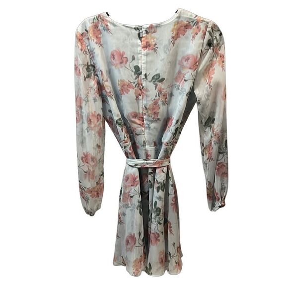 NWOT Small GUESS Blue Floral-Print Sheer Long Sleeved Belted Romper Lita Mini - Picture 3 of 4